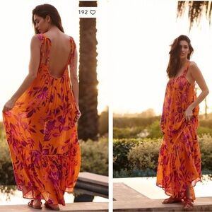 Anthropologie Orange and Purple Maxi Dress